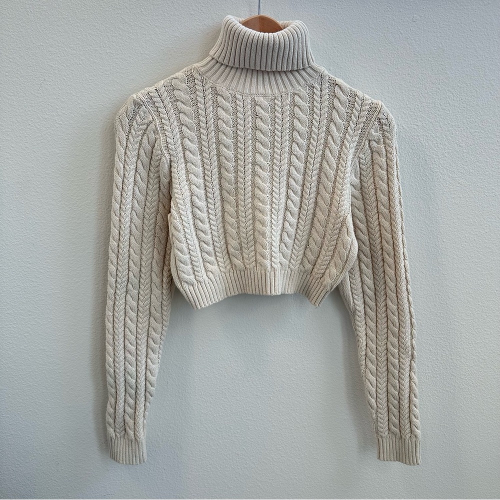 La Hearts Cream Cable Knit Turtleneck Sweater